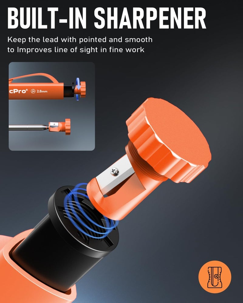 Nicpro Upgraded 3-IN-1 Carpenter Pencils with Sharpener & Finger Grip, Construction Pencil with 13 Leads, Deep Hole Marking Tool, Solid Mechanical Pencil for Carpenters Scriber Architect Woodworking - Image 3